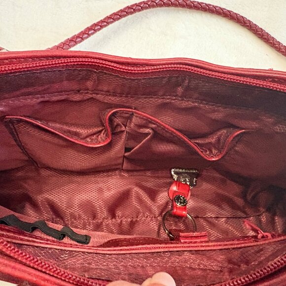 Marc Chantal (MC) Red Faux Croc Embossed Shoulder Bag W/ Double Braided Straps - Picture 7 of 16